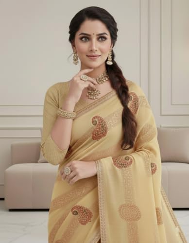 Image of Yashika Women's Georgette Art Silk Bandhej Zari Work Embroidered Saree | Women Sari