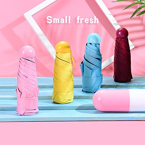 Image of Small 5 Folding Compact Pocket Size Umbrella With Cute Capsule Case - Heavy Quality Foldable