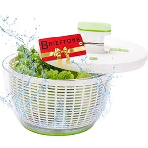 Brieftons QuickPush Salad Spinner: Large 6.3-Quart Vegetable Washer Dryer Strainer Drainer, Easy One-Handed Handle & Brake, Fast Spin Cycles, Compact Storage, to Wash, Clean & Dry Vegetables, Fruits