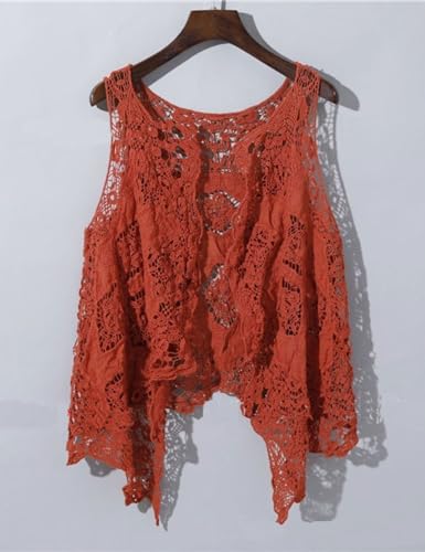 Image of FindThy Women's Hollow Knitting Stitch Cardigan Open Front Draped Boho Hippie Crochet Vest