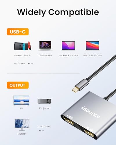 Type C to Dual HDMI Adapter 4K@60hz, Type C to HDMI Splitter for 2 Monitors, (Thunderbolt 3/4) USB C to Dual HDMI Hub Extend Display for MacBook Air/Pro, Dell XPS, Surface, Chromebook 6 41sSJOm2 UL
