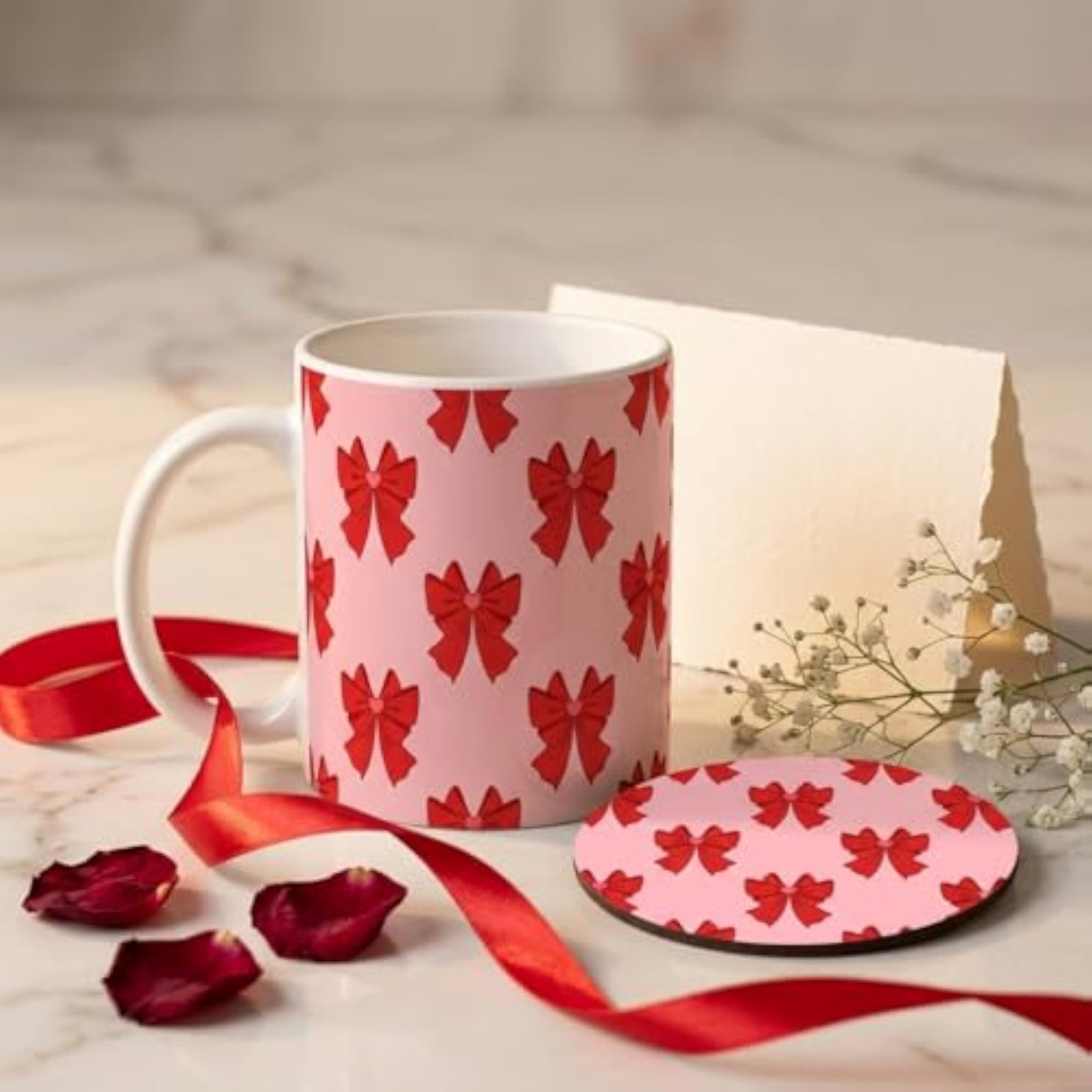 Pink Bow Mug and Coaster Gift Combo
