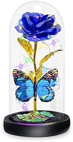 Mothers Day Rose Gifts for Women Butterfly Rose in Glass Dome, Forever Light Up Rose Birthday Gift for Mom Rose Gifts for Thanksgiving Christmas Mothers Day Valentines for Her