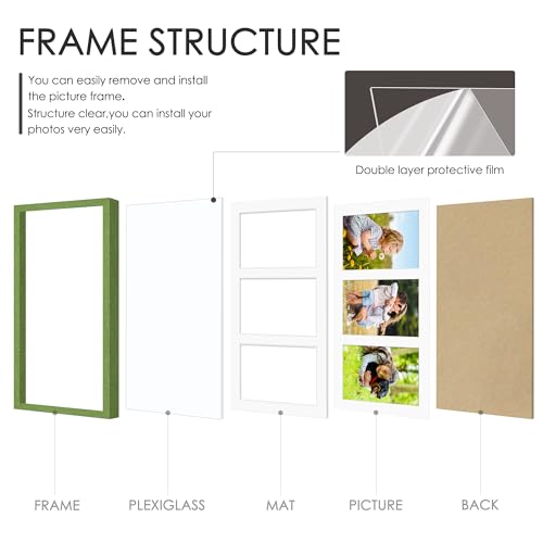 Image of DUENPY 8x14 Collage Picture Frame 4x6 Collage Picture Frame Displays Three 4x6 inch Photos or 8x14 (Without Mat) for Available Horizontal Wall Mounting Display and Vertical Green