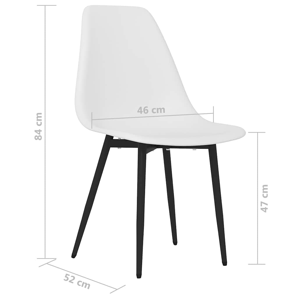 Set di 2 sedie da pranzo in polipropilene bianco con gambe in metallo