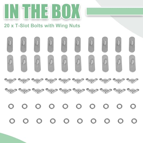 Image of T-Slot Bolts with Wing Nut,20 Packs M5x12mm Thread Size T-Bolts,Sliding T-Bolt with Butterfly Nut and Washer,T-Track Bolts and Wing Knobs for AC Winsow Seal Panels and DIY Project