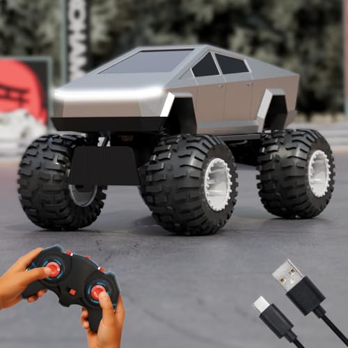 Image of Lifelong Cuppy Rechargeable Cyberon Truck RC Car Toy for Kids|Off-Road Remote Control with Turbo Speed, 4 LED Modes, Anti-Skid Tyres, Type-C Charging, 2.4GHz, 100 ft Range|BIS Certified (Silver)