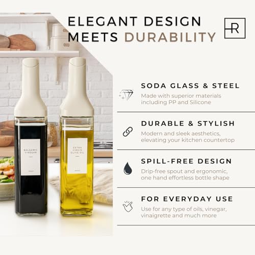 Oil Dispenser Bottle – Set of 2 17oz/500ml Oil and Vinegar Dispenser - Drip-Free Spout Glass Oil Dispenser – Kitchen Oil Dispenser with Automatic Pouring Lid - Olive Oil Bottle for Cooking - Image 5