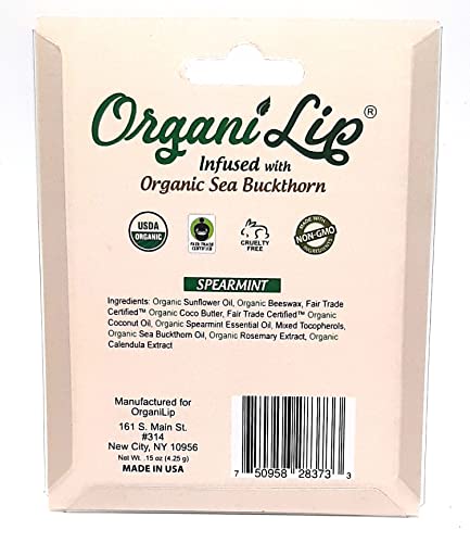 Organic Lip Balm for Dry Lips, Spearmint Flavor, 3 Pack