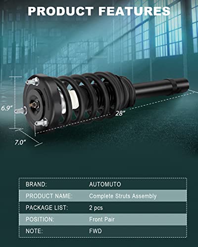 Automuto Strut Spring Assembly Front Pair Shock Absorber Fit 2006-2011 For Hyundai Azera,2006-2010 For Hyundai Sonata Fwd #TOP2
