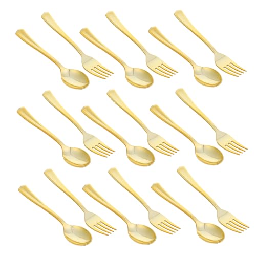 GLEAVI 120個金色使い捨てカトラリー 軽量プラスチック製フォーク スプー