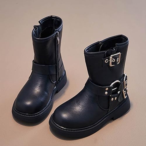 IWIHMIV Kids Girls PU Leather Short Boots Outdoor Lightweight Comfortable Side Zipper Round Toe Mid Calf Booties3