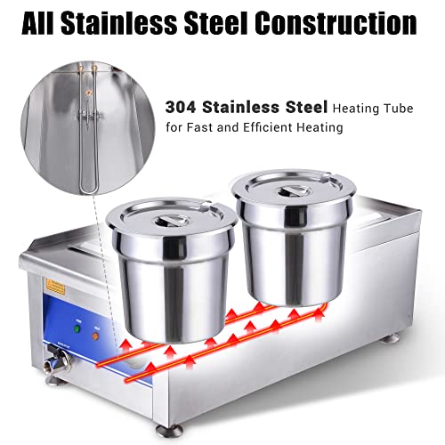 WeChef Commercial Stainless Steel Food Warmer Dual 7L Round Pot Countertop Steam Bain Marie Table Soup Restaurant Buffet - Thumbnail 6