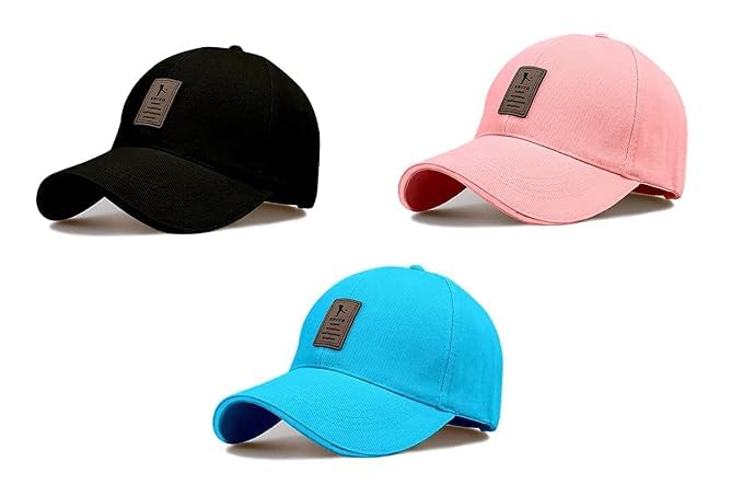 Image of rytoria Combo 3 Pcs Cap for Men and Women Unisex Cotton Caps Adjustable Strap Free Size Summer Sports Cricket Gym Dance