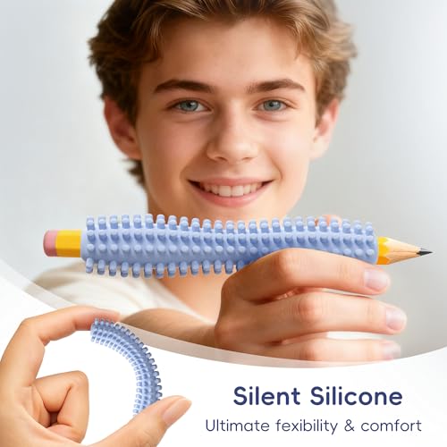 ELETIUO 4-Pack Sensory Fidget Pencil Grips,Textured Silicone Sleeves for Anxiety & Focus. Quiet Classroom & Travel Fidget Tool for Kids and Adults.Aids Fine Motor Skills,ADHD, Autism - Thumbnail 3
