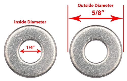 1/4" Stainless Flat Washer, 5/8" Outside Diameter (100 Pack)- Choose Size, By Bolt Dropper, 18-8 (304) Stainless Steel #TOP4