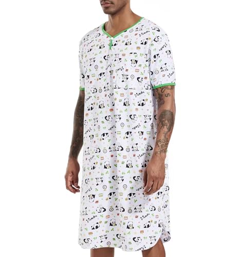 Mens Nightshirt Short Sleeves Nightwear for Men Sleep Shirt Loose Nightgown Oversized Printed Night Shirts2