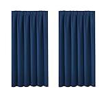 BellaHills Blackout Curtains for Living Room- Navy Blue Thermal Pencil Pleat Blackout Window Curtain Energy Saving for Boys Short Panel Drapes for Bedroom 46 x 54 Inch, 2 Panels, Navy