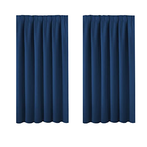 BellaHills Blackout Curtains for Living Room- Navy Blue Thermal Pencil Pleat Blackout Window Curtain Energy Saving for Boys Short Panel Drapes for Bedroom 46 x 54 Inch Navy Two Panels