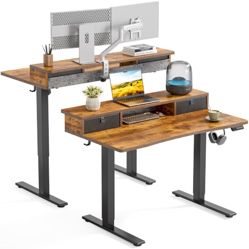 Image of FEZIBO 48 x 24 Inch Electric Standing Desk with 2 Drawers, Rustic Brown