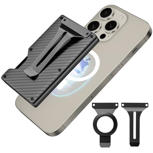 Generic Magnetic Phone Wallet for Men, Minimalist Slim Mens Wallet with Money Clip, Metal Phone Wallet with AirTag Holder for iPhone 15 14 13 12 Pro Max/Pro/Plus/Mini, Carbon Fiber