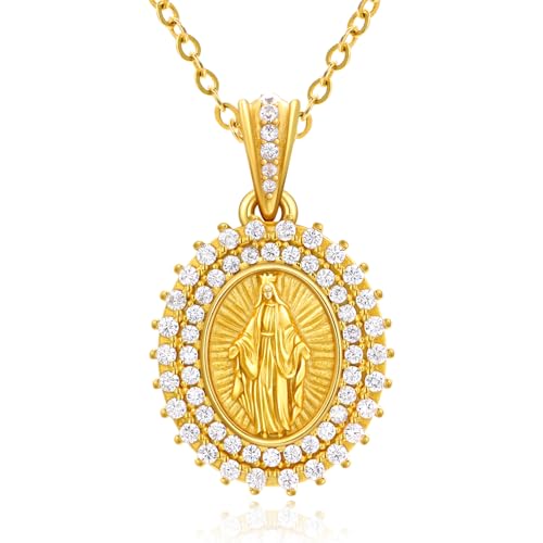 Virgin Mary Necklace for Women 925 Sterling Silver Mother Mary Necklace Catholic Gifts - Main Image