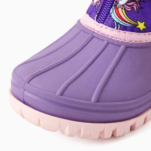 Patpat Girls And Boys Winter Snow Boots Adjustable Bungee Lace And Hook & Loop Straps Front Zipper Waterproof Outdoor Boot Lavender Purple Toddler Size 8 thumb #4