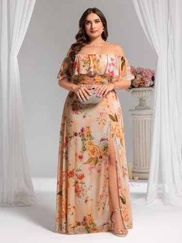 Ever-Pretty Women's Off Shoulder Short Sleeves Empire Waist Side Split Chiffon Flowy Plus Size Summer Bridesmaid Dresses4