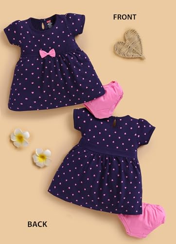 Image of LuvLap Baby Girls Regular Fit 100% Cotton Half Sleeve Girls Knee Length Frock Pack of 3