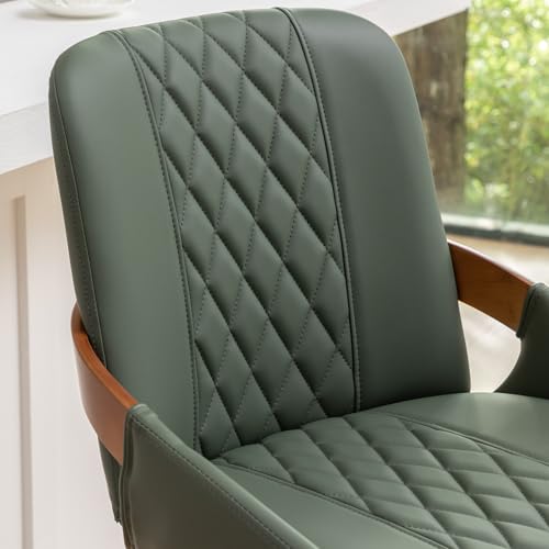 Image of Bar Height Bar Stools Set of 3, Mid Century Modern Retro Swivel Bar Chairs, Furniture with Curved Back, Faux Leather Upholstered and Walnut Wood Frame for Bar /Pub /Island (Green, 29.5 inch-3 PCS)
