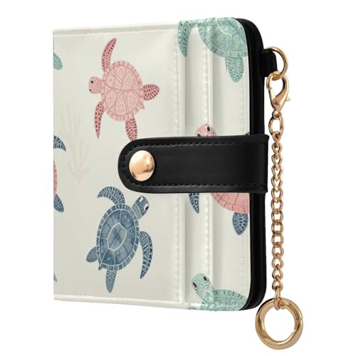 Porte-cartes fin pour femme avec fermeture éclair tortue de mer