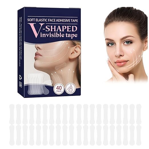 KANISH WORLD 40 Patch V Shaped Mask Invisible Tape Soft Elastic Face Adhesive Tape Lifting Firming Instant Wrinkle Stickers Elasticity Makeup Tape for Eyes, Neck, Transparent Instant Face Lift