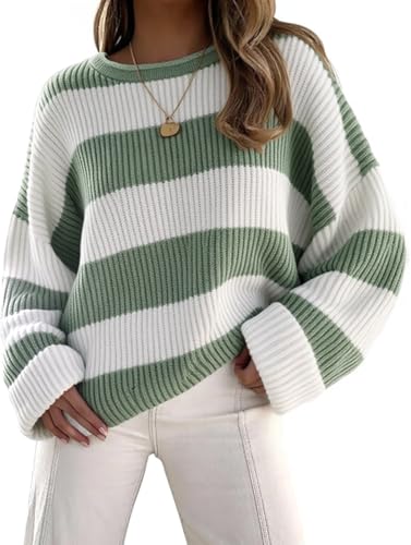 Image of Women's Striped Knitted Pullover Crew Neck Fall Winter Sweater Long Sleeve Color Block Jumper