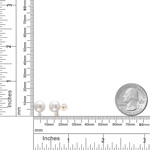 Gem Stone King 14K Yellow Gold Cultured Freshwater Pearls and White Lab Grown Diamond Stud Earrings For Women (Pearl: 6.5MM, Diamond: 0.13 Cttw, Round 2.5MM)3