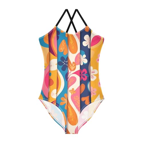 Floral Girls 1 Piece Swimsuit Beach Swimwear Adjustable Shoulder Strap Quick Dry
