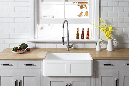 Kingston Brass Gkfa331810Ds Arcticstone Solid Surface White Stone Apron Front Farmhouse Single Bowl Kitchen Sink, 33" X 18" X 9-9/16", Matte #TOP2