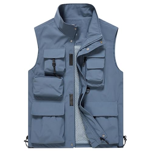 Men's Gilet UK Sleeveless Softshell Jacket with Pockets Quick Dry Cargo Vest Full Zip Stand Collar Coat Casual Lightweight Jackets Waistcoat Activewear Hiking Outdoor Fishing Plus Size