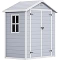 DWVO 6x4 FT Resin Storage Shed with Reinforced Floor, Outdoor Storage Shed with Lockable Door, Window and Vents, Waterproof Plastic Tool Storage for Garden, Backyard, Patio, Lawn