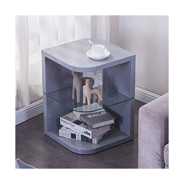 GOLDFAN High Gloss Side End Table Modern Coffee Table with Glass Storage Shelves Bedside Tables for Living Room Lounge - Image 9
