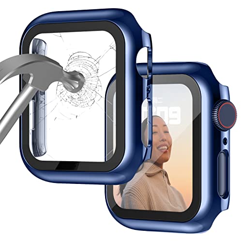 Image of Case Compatible with Apple Watch Series 9 Series 8 Series 7 41mm with Built-in Tempered Glass Screen Protector, All-Around Ultra-Thin Bumper Full Cover Hard PC Protective Case for iWatch, Blue