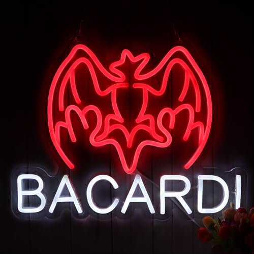 Image of AHlove Bacardi Rum neon commercial sign for bar wall decor，USB Powered Decorative Bar Open Sign for Home Bar Store Party Decor，Neon Lights for Man Cave