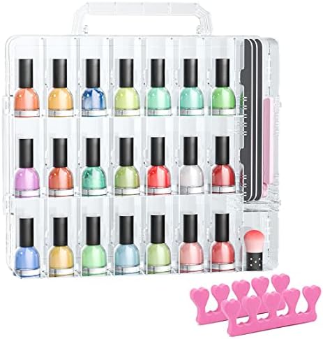 48 Bottles Universal Clear Gel Nail Polish Organizer Case Holder for Double Side Adjustable Space Divider for Acrylic Nail Gel Dip Powder Tips Set with Two Toe Separator