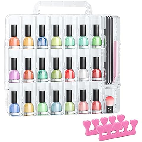JIASHENG Nail Polish Organizer Case for 48 Bottles, Gel Nail Polish Storage Holder Double Side Adjustable Space Divider for Acrylic Nail Gel Dip Powder Tips Set with Two Toe Separator Cover