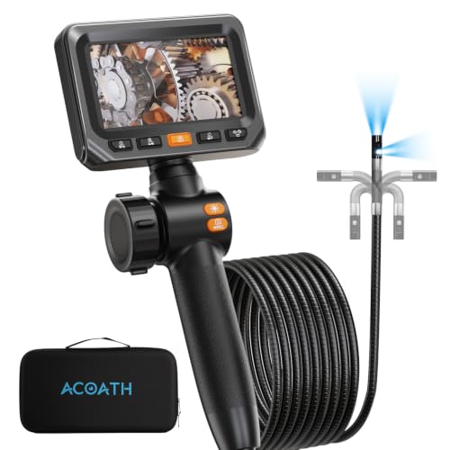 Image of Acoath Two-Way Articulating Borescope, Endoscope Camera with Light, Dual-Lens 1080P Industrial Inspection Camera, 4.3 inch IPS Screen, 32GB Card, IP67 Waterproof Sewer Tools - 10FT