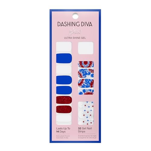 Dashing Diva Patriotic Gloss Nail Strips - Nails That I Love - UV Free, Chip Resistant, Long Lasting Gel Nail Stickers - 3-Piece Manicure Set - Contains 32 Wraps, 1 Prep Pad, 1 File