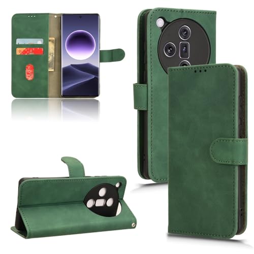 Coque Oppo Find X7 antichoc avec rabat portefeuille en cuir PU vert