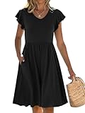 ANRABESS Women Summer Casual 2025 Ruffle Sleeveless V Neck Short Sundress Flowy A-line Cute Beach Mini Dress with Pockets Black Large
