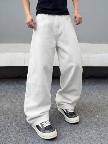 Areant Mens Baggy Jeans Wide Leg Hip Hop Loose Fit Jeans Relaxed Fit Elastic Waist Skate Streetwear Y2K Vintage Denim Pants White X-Large - image 2
