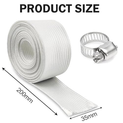 Tina.Win Abgasschlauch 35mm FüR Stromerzeuger Mit 2 Clips Fiberglass Sleeving，Fiberglass Sleeving Abgasrohr FüR Notstromaggregat, Lufterhitzer, Standheizung, Air-Klimaanlage（2m）