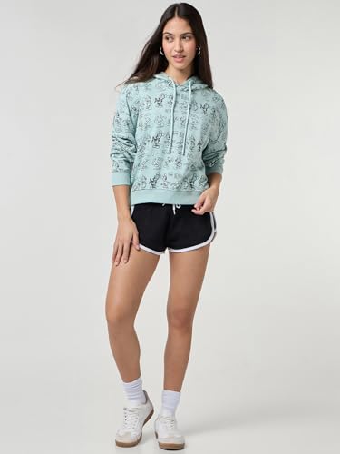 Image of Bewakoof Official Disney Merchandise Mickey Mouse Women's AOP Oversized Fit Full Sleeve Hooded Cotton Blend Hoodies
